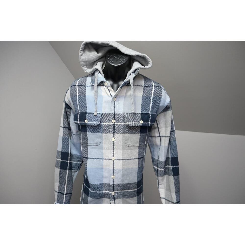 American Eagle Flannel Hoodie Shirt Shacket Rugged Plaid Mens Sz Medium